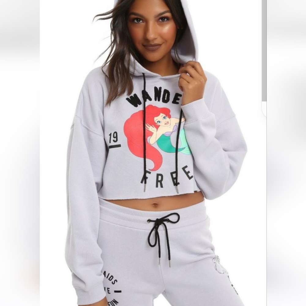 Hot Topic Purple Little Mermaid Wander Free Cropped Hoodie